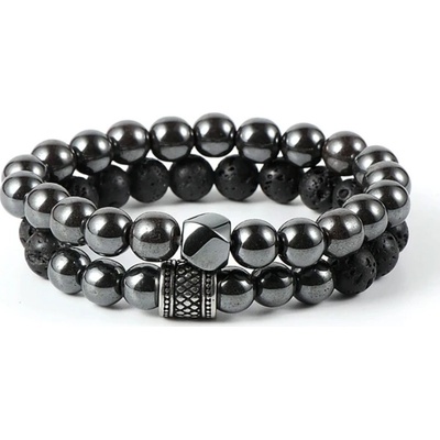 Daniel Dawson dvojitý náramek Tiziano hematit lávový kámen NR2175-0851(34)/20 Šedá