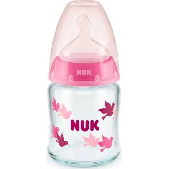 Nuk Стъклено шише със силиконов биберон Nuk - First Choice, TC, 120 ml, розово (10747114)