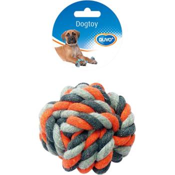 Duvo Plus Tug Toy Knotted Cotton Ball - Кучешка играчка от въже - топка за дъвчене , 13 см. сиво-оранжева