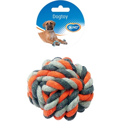 Duvo Plus Tug Toy Knotted Cotton Ball - Кучешка играчка от въже - топка за дъвчене , 13 см. сиво-оранжева