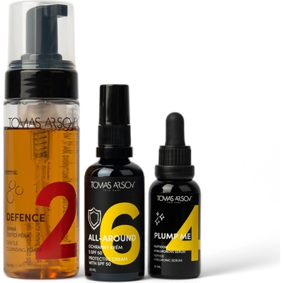 Tomas Arsov Defence jemná čistiaca pena 150 ml + Plump me serum 30 ml + All round ochranný krém s SPF50 50 ml