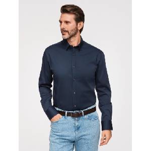 Ombre Clothing Класическа мъжка риза SLIM FIT от сатенирана тъкан - тъмносиня V3 OM-SHOS-0211 Ombre Clothing Ombre Clothing | Sin | МЪЖЕ | S