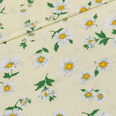 Bavlněné plátno ARIA kopretiny na krémové, š.160cm (látka v metráži) – Zboží Mobilmania