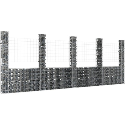 vidaXL Gabionový koš ve tvaru U s 5 sloupky železo 500 x 20 x 200 cm