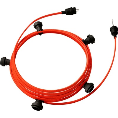 creative cables Hotový světelný řetěz LUMET 7,5 m je sestavený z 5 černých objímek, háčku a zástrčky, IP44 Barva kabelu: Neonově oranžová - CF15