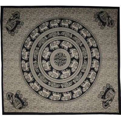 BOB Batik přehoz na postel indický Sloni černo okrový 240 x 210 cm