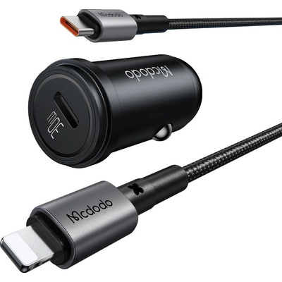 Mcdodo Зарядно за автомобил - Mcdodo Obsidian Series (CC-7492) - включен Type-C → Lightning кабел, PD30W, Smart IC, 1.2m - Черен