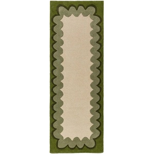 Flair Rugs Зелена/в естествен цвят ръчно изработена вълнена пътека 80x230 cm Wiggle Wool - Flair Rugs (503119382744)