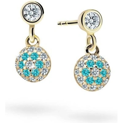 Danfil dětské náušnice C2150 ze žlutého zlata s kamínky Mint Green zapínání balónek