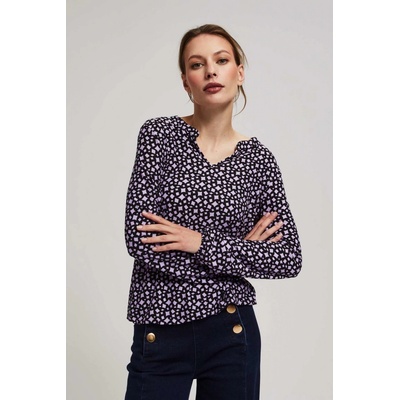 Patterned blouse with V-neck čierna modrá fialová