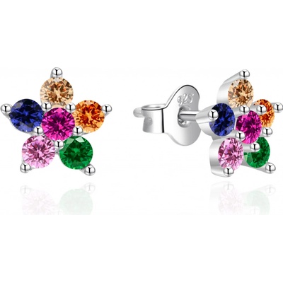 Agato Stříbrné kytičkové náušnice s barevnými zirkony AGT-E172PC