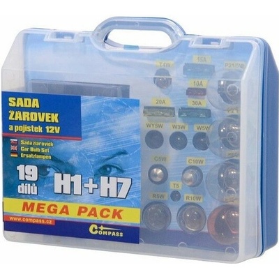 Compass 08517 ŽÁROVKY SERVISNÍ BOX 12 V MEGA PACK H1+H7+POJISTKY