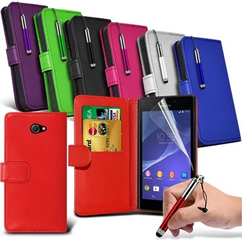 Image 1 of Sony Xperia M2 Wallet Кожен Калъф + Протектор и Стилус