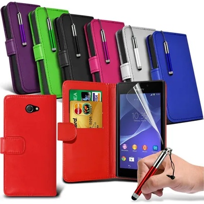 Sony Xperia M2 Wallet Кожен Калъф + Протектор и Стилус