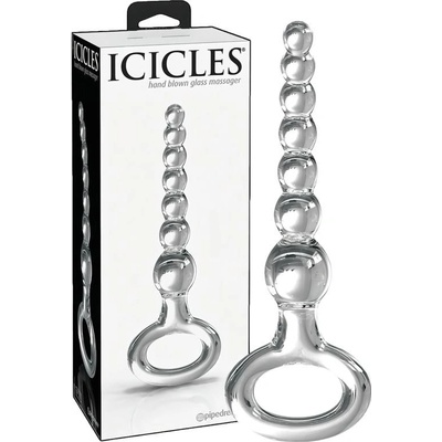 Icicles No. 67 Sklenené dildo s krúžkom na uchopenie priehľadné