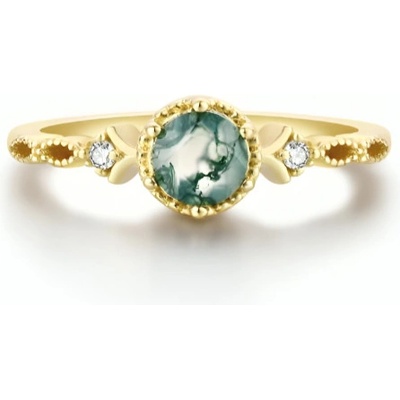 Lunica Stříbrný prstýnek MECHOVÝ ACHÁT GOLD 0688 6