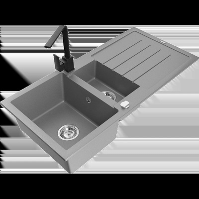 Andres гранитна мивка с 1, 5 камери, с отцедник и кухненски смесител Rita, сив - 6515-71-670300-70 (6515-71-670300-70)