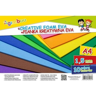 Kreatívna pena GIMBOO Eva, A4, vo fólii, 10 farieb, 1,5 mm