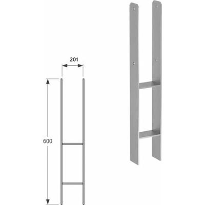 Domax zapustená pätka stĺpika typu H PSH 200 - 201 x 600 x 60 x 6.0 mm