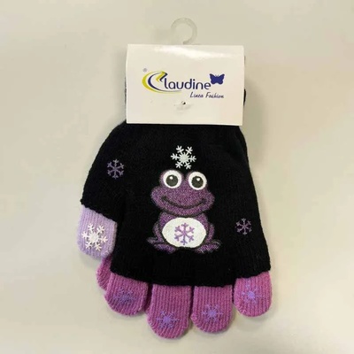 Clodine italy Детски ръкавички Жабка, черни/лилави, 6-10 год