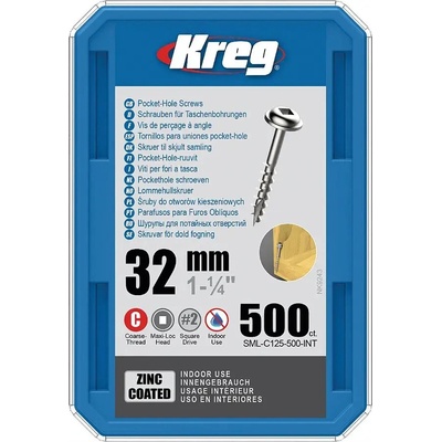 KREG Zinc Maxi-Loc šrouby pro skryté spoje - 32mm, hrubý závit, 500ks SML-C125-500