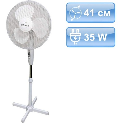 41 см бял вентилатор на стойка homey