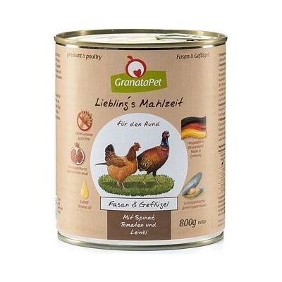 GranataPet Bažant & drůbeží se špenátem rajčaty a lněným olejem 800 g