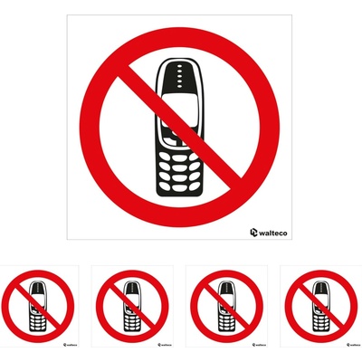 Walteco Zákaz používání mobilních telefonů 90x90mm, samolepka Množství: 5 ks , 20114BP1