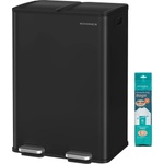 SONGMICS kitchen trash can, 2 x 30 liters, 2 compartments, trash can, pedal trash can, kitchen trash can with soft close lid and inner bucket, steel, including 15 trash bags, ink black LTB741B02 (LTB741B02)