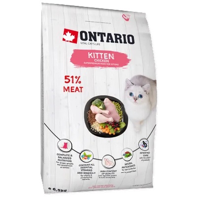 ONTARIO KITTEN CHICKEN DUCK cat food - суха храна за подрастващи котенца от 1 до 12 месеца с пилешко месо и пуйка 6, 5 кг, Чехия 213-10037