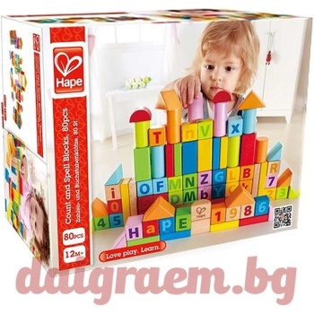 Image 1 of Hape 80 разноцветни кубчета с цифри и букви hape e8022 (h8022)