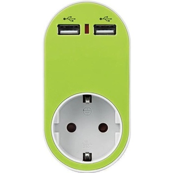 EUROLAMP АДАПТОР 1 ГНЕЗДО, 2 usb ПОРТА, ДЕТСКА ЗАЩИТА, ЗЕЛЕН