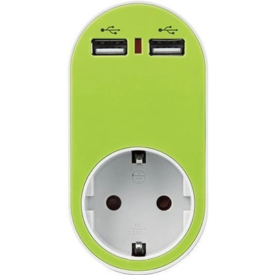 EUROLAMP АДАПТОР 1 ГНЕЗДО, 2 usb ПОРТА, ДЕТСКА ЗАЩИТА, ЗЕЛЕН