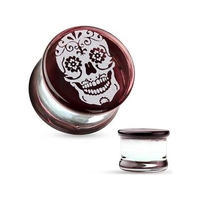 Šperky4U skleněný plug do ucha lebka PL01187-12