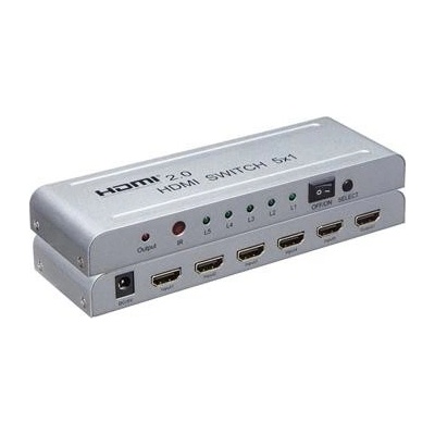PremiumCord 4Kx2K@60Hz HDMI switch 5:1 kovový s diaľkovým ovládačom a napájacím adaptérom, khswit51e