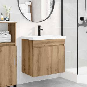 vidaXL Мивка за баня със смесител Дъб артизан 61 x 40 x 74, 5 см (889544)