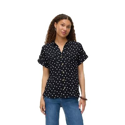 Риза с къс ръкав Vero moda Bumpy short sleeve shirt - Black (Black / Carla Dot Snow White)