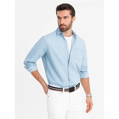 Ombre Clothing Мъжка риза от деним с бродерия и джоб - светлосиньо Ombre Clothing Ombre Clothing | Sin | МЪЖЕ | S