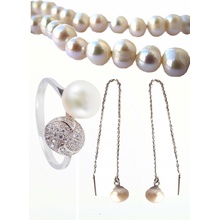 A-B Set of silver jewelry with white freshwater pearls and Cubic Zirconia 20000021