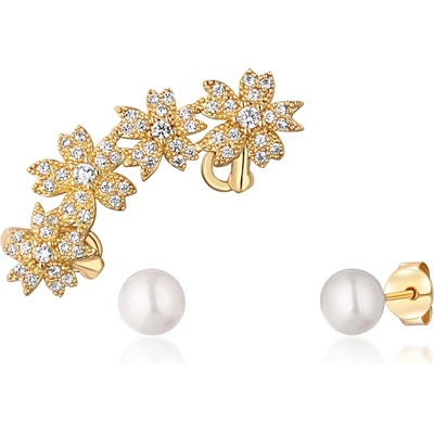 JwL Luxury Pearls nádherný set pozlacených náušnic 1x záušnice 2x pecková náušnice JL0780