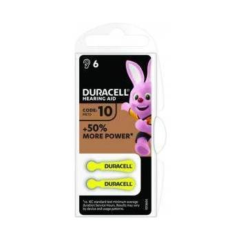 Duracell Цинково въздушна батерия duracell za10, бутонна, 6 броя в блистер, за слухов апарат, dur-bz-za10