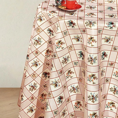 Dekorama 102 PVC ubrus kostka a lístky role hnědá role 20 m 140cm x2000cm