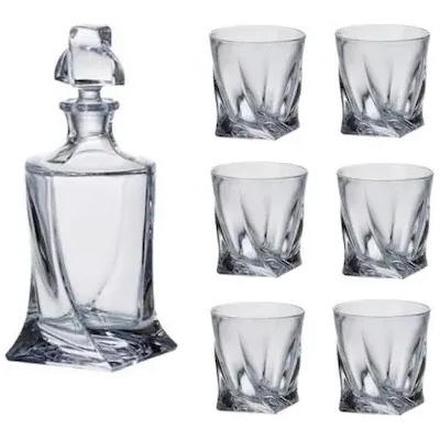 Bohemia Interactive Гарафа и чаши за уиски Bohemia - Quadro, 340 ml, 6 бр (560018)