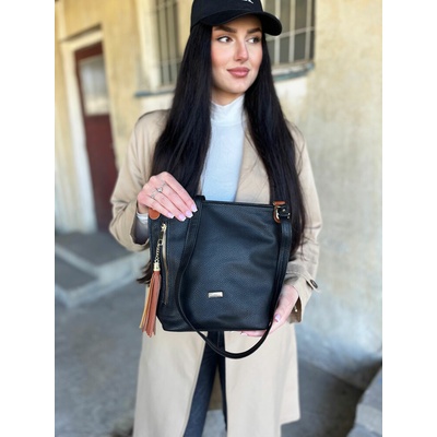 Grosso Ekokožená crossbody kabelka so strapcom GS-001-black/brown