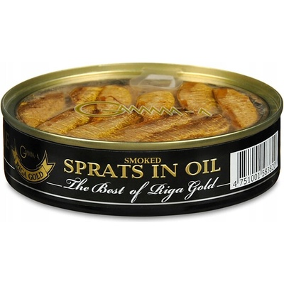 Údené šproty v oleji Książęce Riga Gold 160 g (priehľadné viečko)