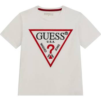 GUESS Бяла тениска с къс ръкав с червено бродирано лого за момче Guess