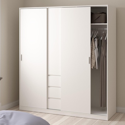 Гардероб Naia с 2 плъзгащи врати, 1 врата и 3 чекмеджета Бял