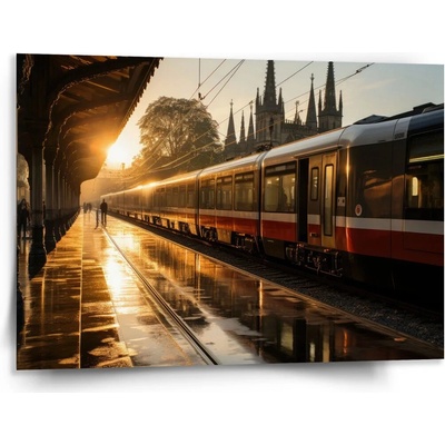 Sablio Obraz Vlak na stanici pri východe slnka - 150x110 cm