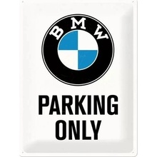 Plechová ceduľa BMW - Parking Only - White, 30 × 40 cm