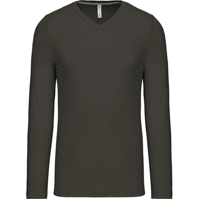 Kariban tričko K358 výstřihem do V dlouhý rukáv pánské COT20K35867001-dark grey
